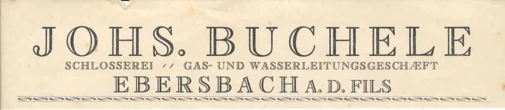 Historischer Schriftzug Johs. Buchele Schlosserei, Gas- und Wasserleitungsgeschäft, Ebersbach a. d. Fils