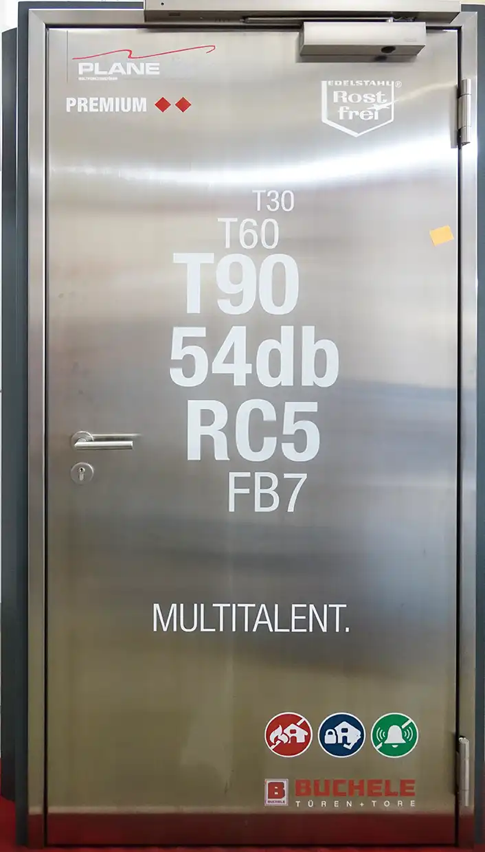 PLANE LINE PREMIUM Multifunktionstür von BUCHELE in Edelstahl mit Kennwerten T90, 54 dB, RC5, FB7