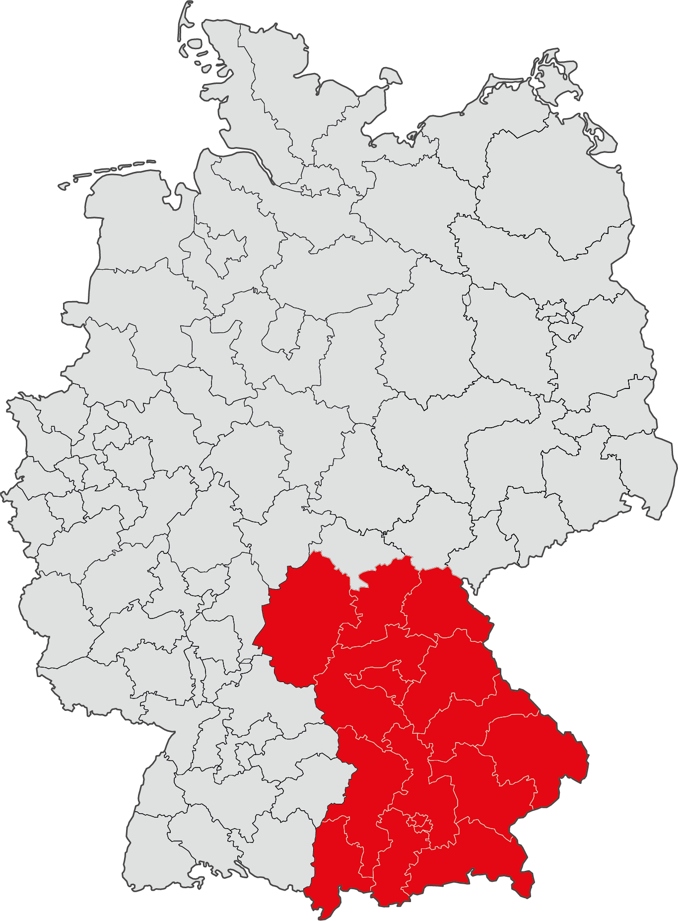 Deutschlandkarte mit rot markiertem Verkaufsgebiet Süd-Ost