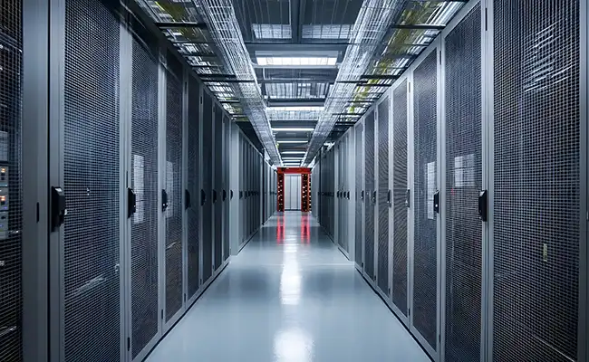 Aisle between server racks in a data centre