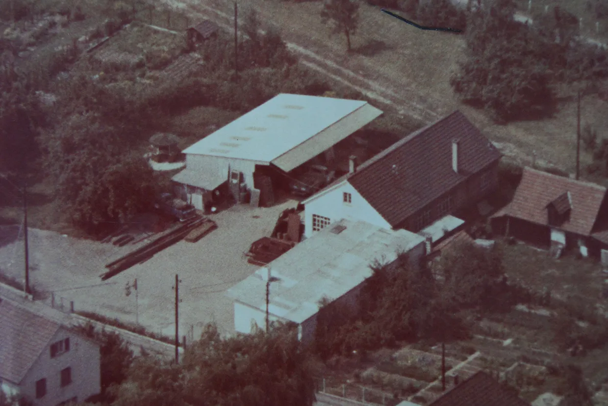 Aerial view of the Buchele company in Ebersbach, 1958