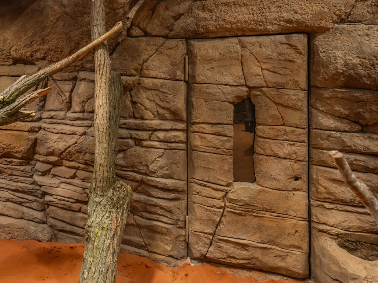 Gehegetür in Felsoptik von BUCHELE mit Beobachtungsschlitz in der Wilhelma Stuttgart